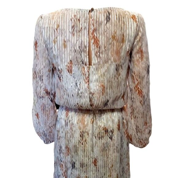 White House Black Market Sheer Stripe Split Long Sleeve Dress - Picture 7 of 16